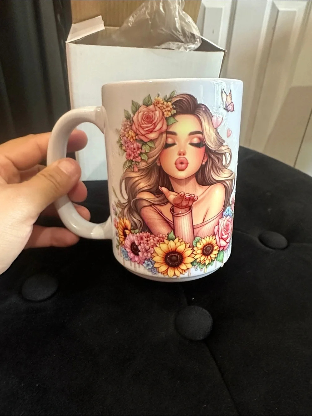 NEW Floral Kiss Art Ceramic Coffee Mug - Colorful Floral Design
